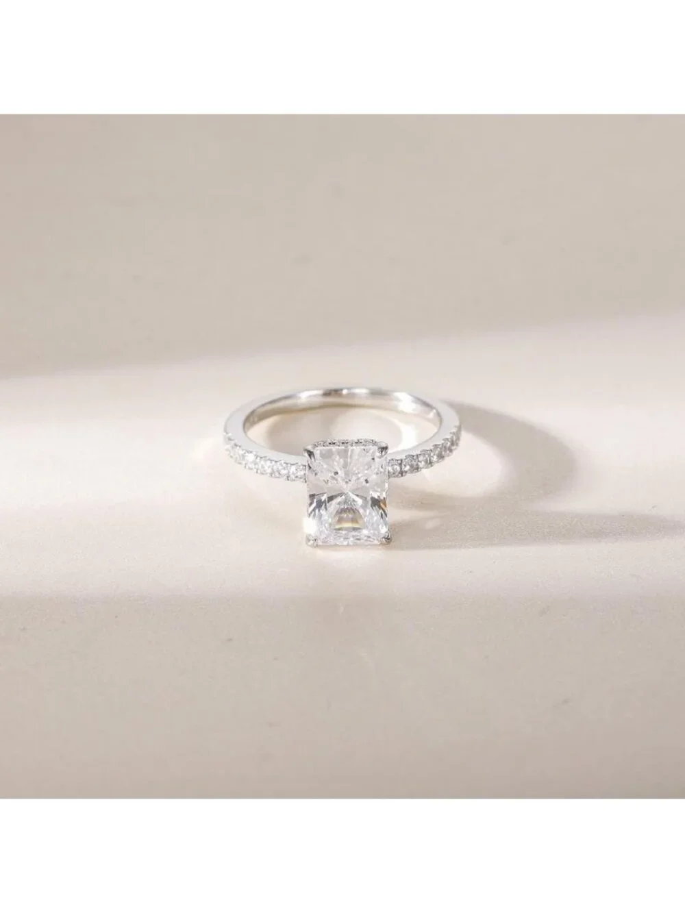 3CT Radiant Cut Sterling Silver Engagement Ring, CZ Wedding Band for Women, Size
